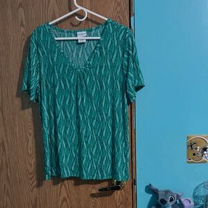 Jaclyn Smith Teal Patterned Short Sleeve Top